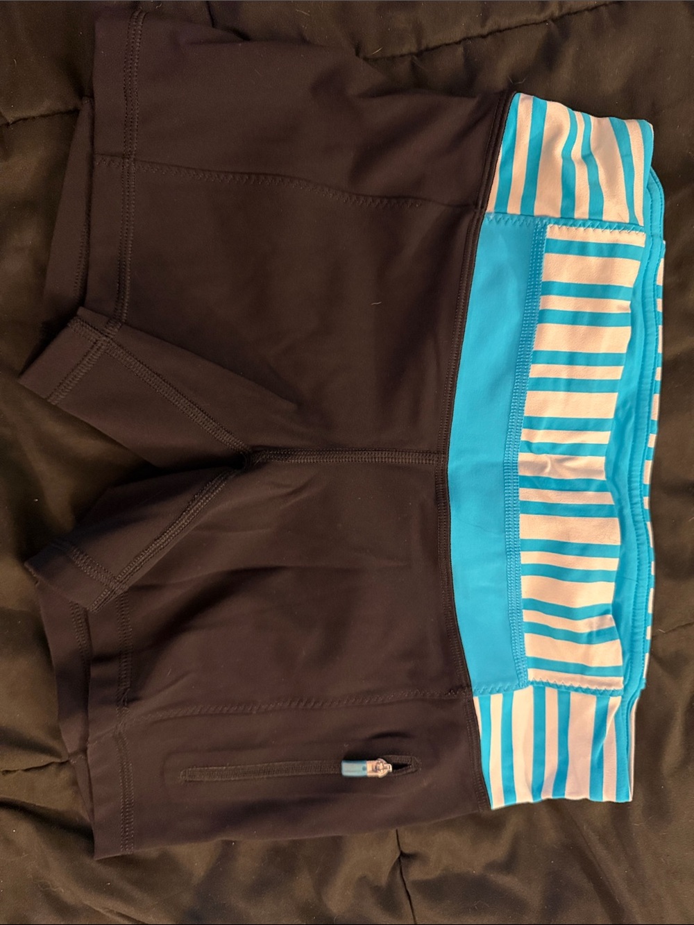 Lululemon Black and Turquoise Striped Waist Active Shorts